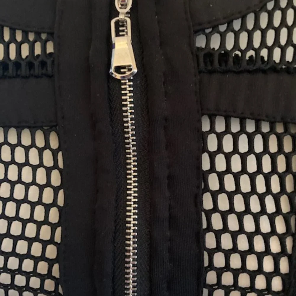 Black Mesh Zip-Front Peplum Jacket - Picture 7 of 8